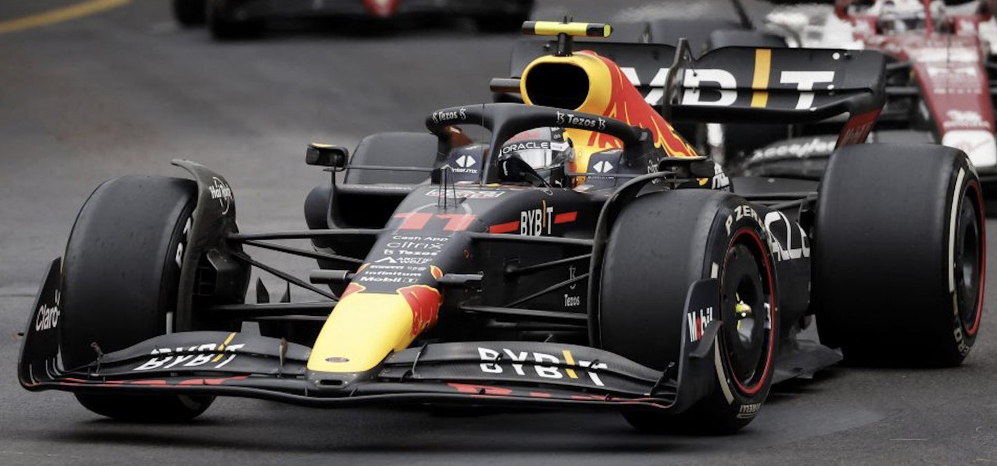 RED BULL F1 RB18 TEAM ORACLE RED BULL RACING N 11 WINNER MONACO GP 2022 SERGIO PEREZ MATT BLUE YELLOW RED 1:43