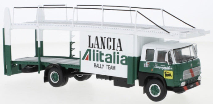 FIAT 673 TRUCK CAR TRANSPORTER TEAM LANCIA ALITALIA RALLY 1976 GREEN WHITE 1:43