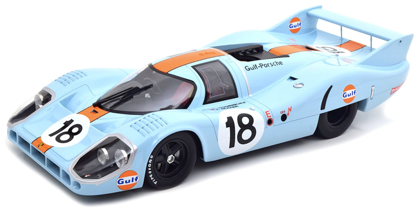 PORSCHE 917LH 4.9L TEAM JOHN WYER AUTOMOTIVE ENGINEERING LTD. N 18 24h LE MANS 1971 P.RODRIGUEZ - J.OLIVER LIGHT BLUE ORANGE 1:12