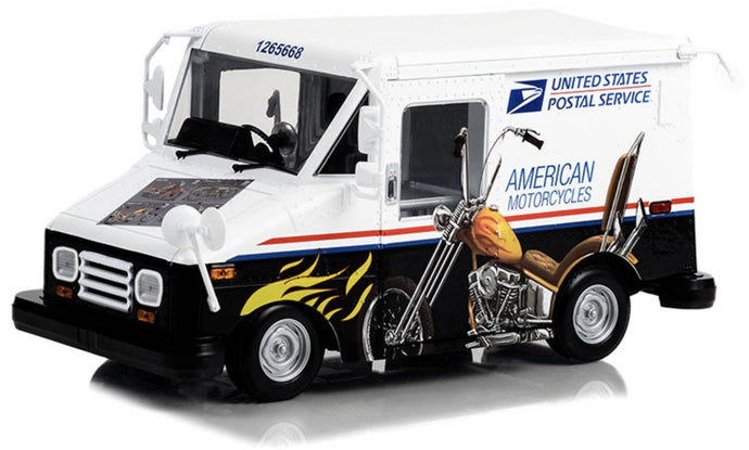 UNITED STATES POSTAL SERVICE (USPS) LONG LIFE POSTAL DELIVERY VEHICLE (LLV) - AMERICAN MOTORCYCLES hvid/sort 1:18