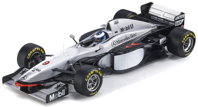 McLAREN F1 MP4/12 MERCEDES N 9 WINNER EUROPEAN GP (with driver figure) 1997 MIKA HAKKINEN SILVER BLACK 1:18