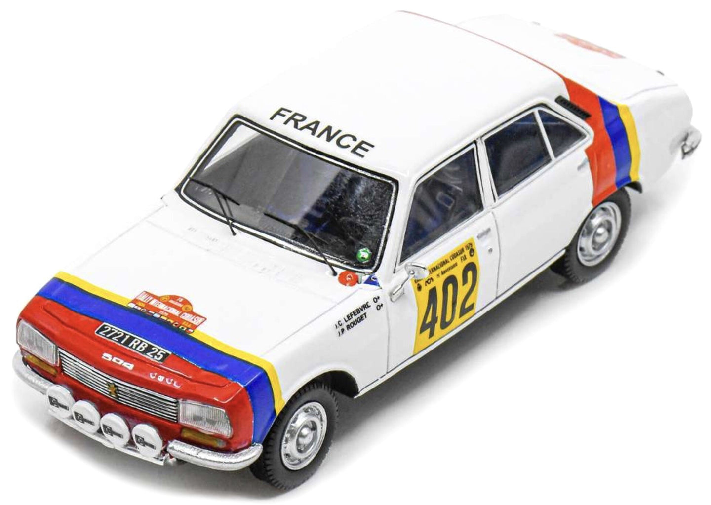 Peugeot 504 #402 LEFEBVRE/ROUGET 2nd CODASUR RALLY 1979 hvid/rød/blå 1:43