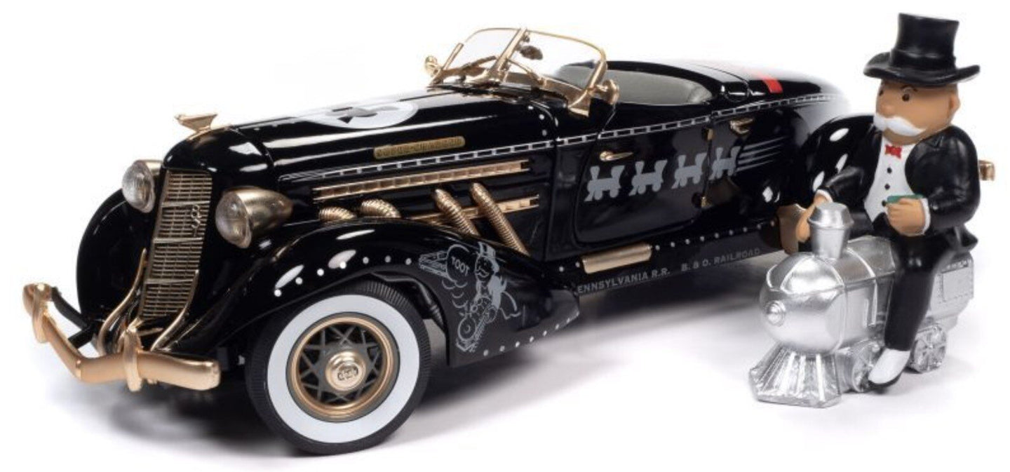 AUBURN 851 SPEEDSTER OPEN 1935 WITH Mr. MONOPOLY FIGURE BLACK GOLD 1:18