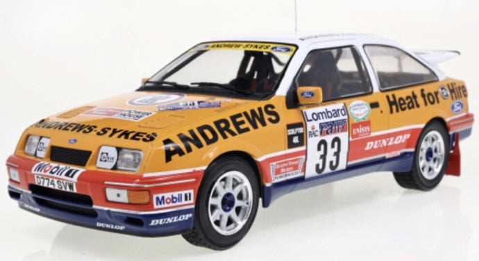 Ford SIERRA RS COSWORTH #33 BROOKES/WILSON RALLYE RAC LOMBARD 1989 orange/rød/hvid/blå 1:18