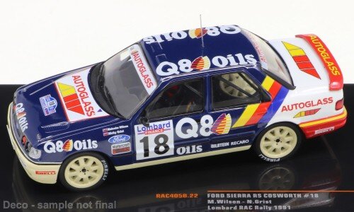 Ford SIERRA RS COSWORTH #18 WILSON/GRIST RALLYE RAC LOMBARD 1991 blå/hvid/rød 1:43