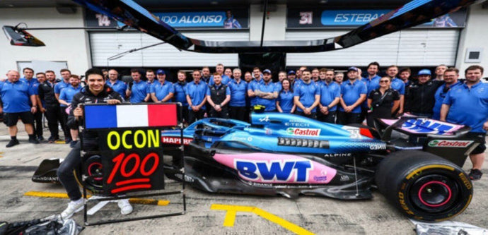 Alpine A522 BWT ALPINE F1 TEAM #31 ESTEBAN OCON 5th AUSTRIAN GP 2022 - 100th RACE blå/lyserød/hvid 1:43