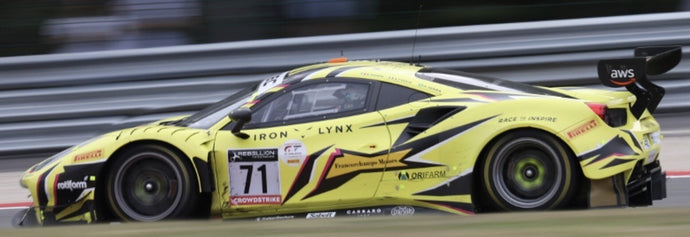 FERRARI 488 GT3 EVO 3.9L TURBO V8 TEAM IRON LYNX N 71 3rd 24h SPA 2022 ANTONIO FUOCO - DAVIDE RIGON - DANIEL SERRA YELLOW BLACK 1:43