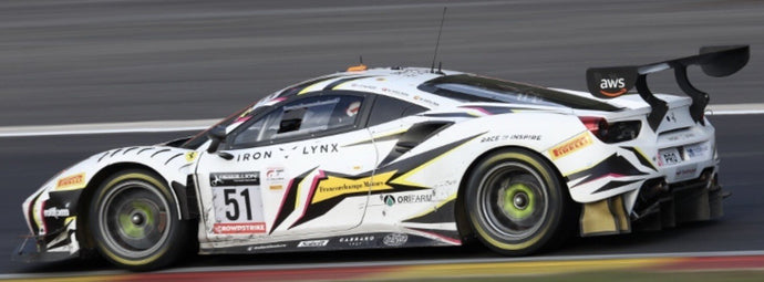 FERRARI 488 GT3 EVO 3.9L TURBO V8 TEAM IRON LYNX N 51 9th 24h SPA 2022 JAMES CALADO - MIGUEL MOLINA - NICKLAS NIELSEN WHITE BLACK 1:43