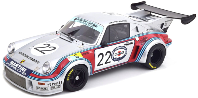 PORSCHE 911 CARRERA RSR 2.1L TURBO TEAM MARTINI RACING N 22 2nd 24h LE MANS 1974 G.VAN LENNEP - H.MULLER SILVER RED BLUE 1:12