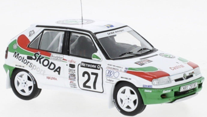Skoda FELICIA KIT CAR #27 BLOMQVIST/MELANDER RAC RALLY 1996 hvid/grøn/rød 1:43