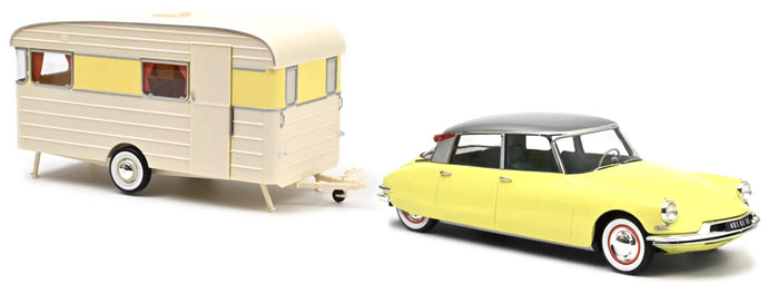 Citroen DS 19 1960 & CARAVAN DIGUE PANORAMIC gul/grå 1:18