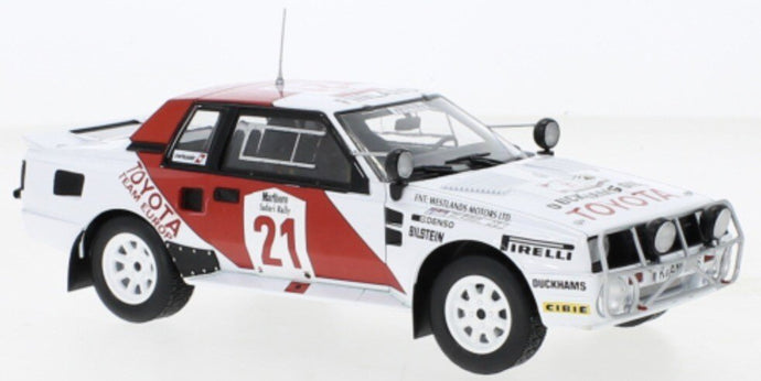 Toyota CELICA TWIMCAM TURBO (TA64) #21 KANKKUNEN/GALLAGHER SAFARI RALLY 1985 hvid/rød 1:24