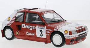 PEUGEOT 205 T16 Gr.B BELGA N 3 RALLY YPRES 1985 B.DARNICHE - A.MAHE RED WHITE 1:18