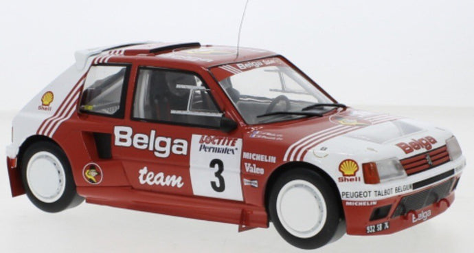PEUGEOT 205 T16 Gr.B BELGA N 3 RALLY YPRES 1985 B.DARNICHE - A.MAHE RED WHITE 1:18