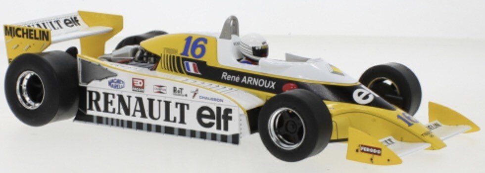RENAULT F1 RS10 TEAM RENAULT ELF N 15 POLE POSITION AND WINNER FRANCE GP 1979 JEAN PIERRE JABOUILLE YELLOW WHITE 1:18