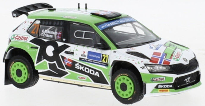 Skoda FABIA RALLY2 EVO #21 MIKKELSEN/ERIKSEN WM RALLY ESTLAND 2022 hvid/grøn/sort 1:43