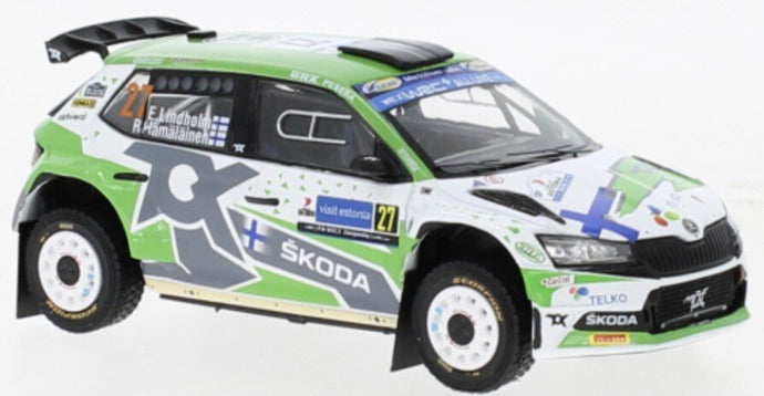 SKODA FABIA RALLY2 EVO N 27 RALLY ESTLAND 2022 E.LINDHOLM - R.HAMALAINEN GREEN WHITE GREY 1:43