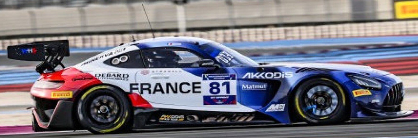 Mercedes Benz AMG GT3 #81 TRISTAN VAUTIER FIA MOTORSPORT GAMES GT SPRINT CUP PAUL RICARD 2022 blå/hvid/rød 1:43