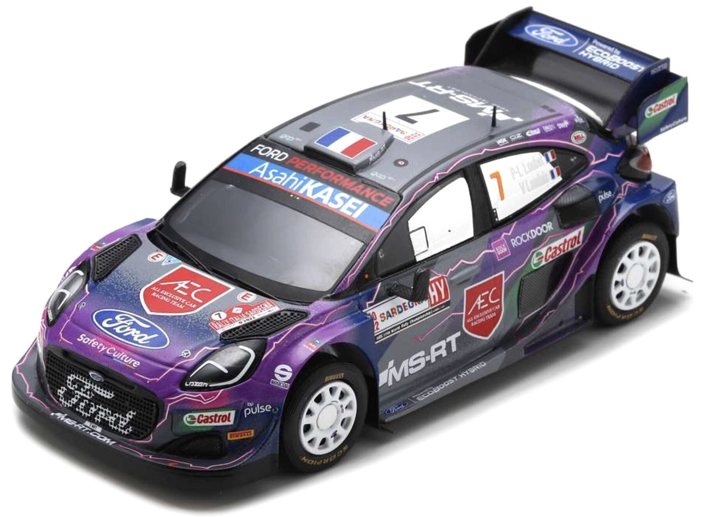 FORD ENGLAND PUMA RALLY1 TEAM FORD WORLD RALLY M-SPORT N 7 4th RALLY SARDINIA ITALY 2022 P.L.LOUBET - V.LANDAIS PURPLE BLUE GREY 1:43