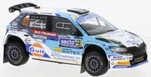 Indlæs billede til gallerivisning Skoda FABIA RALLY2 EVO #23 ASUNMAA/MANNISENMAKI WRC RALLYE FINLAND 2022 hvid/lys blå 1:43