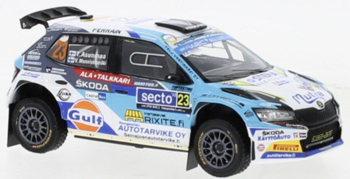 Skoda FABIA RALLY2 EVO #23 ASUNMAA/MANNISENMAKI WRC RALLYE FINLAND 2022 hvid/lys blå 1:43