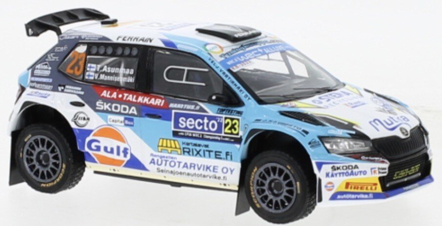 Skoda FABIA RALLY2 EVO #23 ASUNMAA/MANNISENMAKI WRC RALLYE FINLAND 2022 hvid/lys blå 1:43