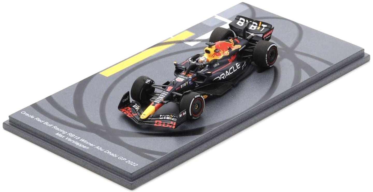 RED BULL F1 RB18 TEAM ORACLE RED BULL RACING N 1 WINNER ABU DHABI WORLD CHAMPION 2022 MAX VERSTAPPEN MATT BLUE YELLOW RED 1:43