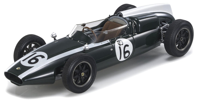 Cooper T53 #16 JACK BRABHAM POLE POSITION, FASTEST LAP AND WINNER FRENCH GP 1960 (openable engine) mørk grøn/hvid 1:18