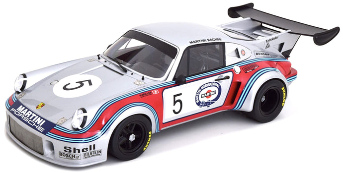PORSCHE 911 930 CARRERA RSR TURBO 2.1L TEAM MARTINI RACING N 5 BRANDS HATCH 1974 H.MULLER - G.VAN LENNEP SILVER RED BLUE 1:12
