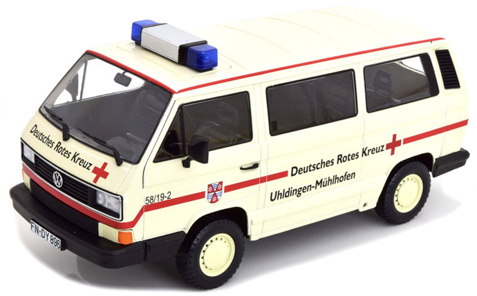 VOLKSWAGEN T3 MINIBUS DEUTSCHES ROTES KREUZ AMBULANCE 1987 CREME RED 1:18