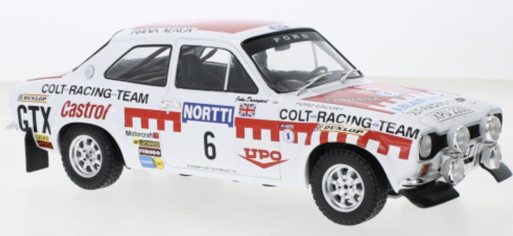 Ford ESCORT MK I RS 1600 #6 MIKKOLA/DAVENPORT 1000 LAKES RALLY 1973 hvid/rød 1:18