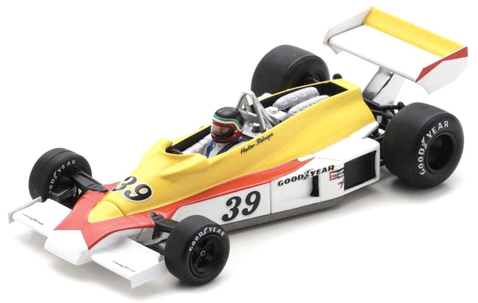 Hesketh 308E #39 HECTOR REBAQUE PRACTICE BELGIUM GP 1977 gul/hvid/rød 1:43
