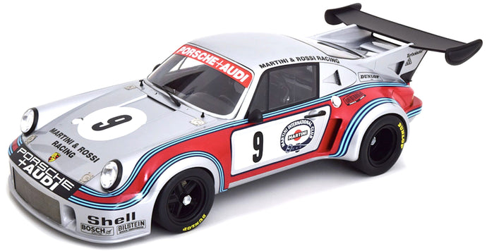 PORSCHE 911 930 CARRERA RSR TURBO 2.1L TEAM MARTINI & ROSSI RACING N 9 2nd 6h WATKINS GLEN 1974 G.V.LENNEP - H.MULLER SILVER RED BLUE 1:12