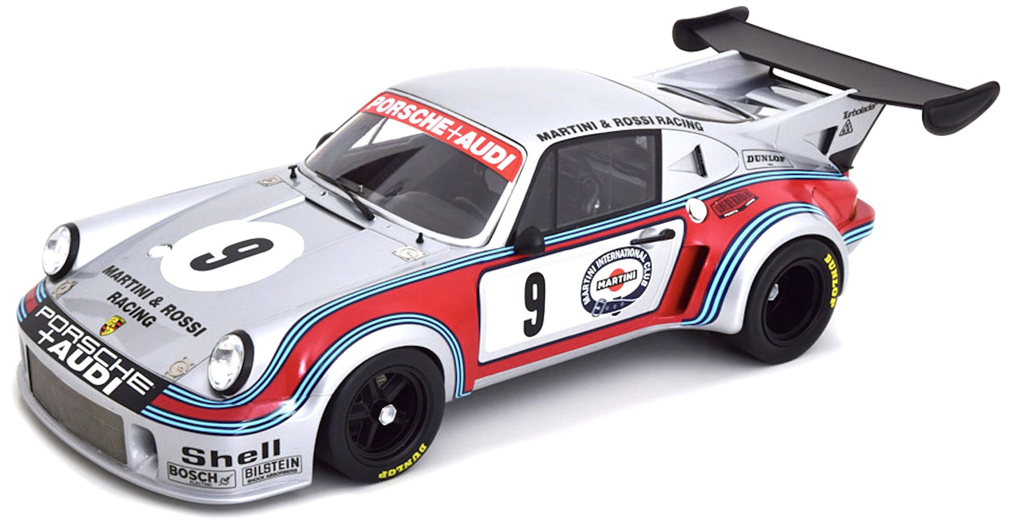 PORSCHE 911 930 CARRERA RSR TURBO 2.1L TEAM MARTINI & ROSSI RACING N 9 2nd 6h WATKINS GLEN 1974 G.V.LENNEP - H.MULLER SILVER RED BLUE 1:12