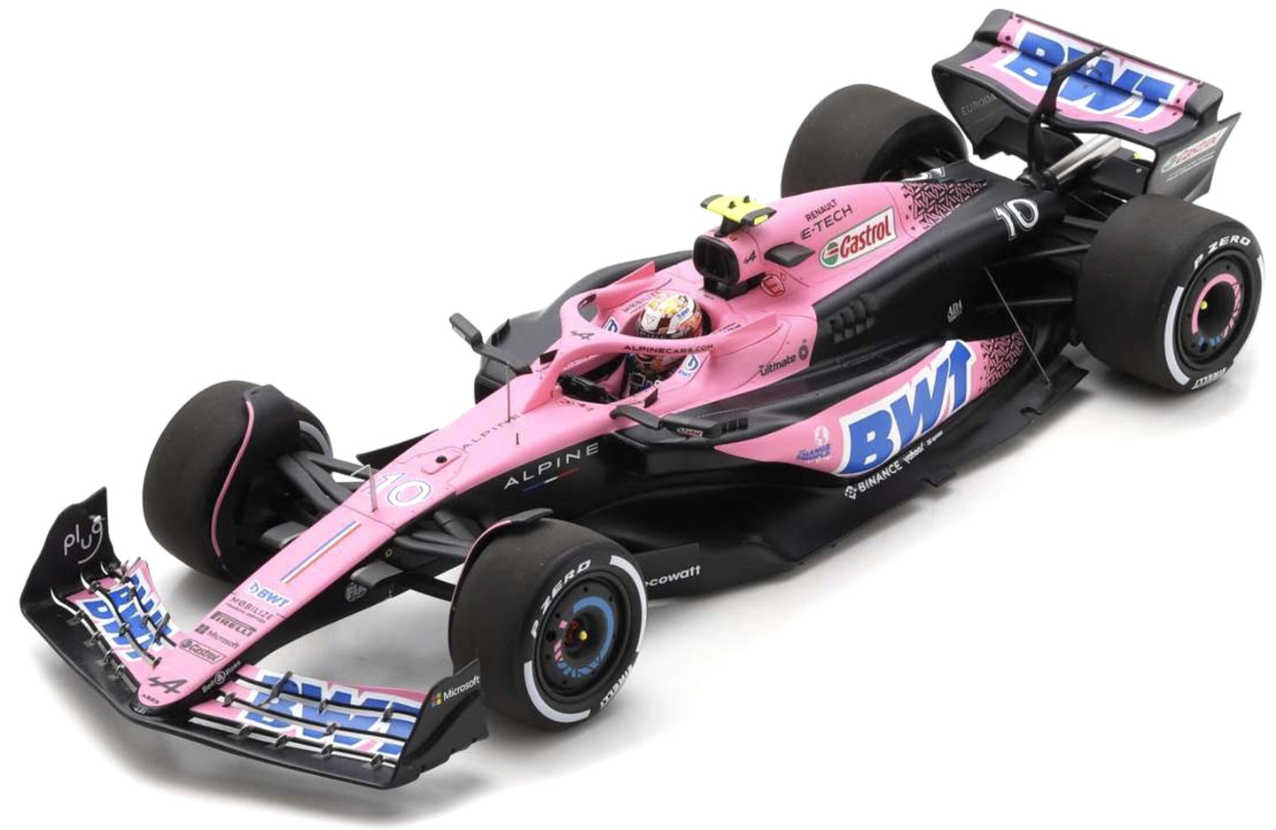 BWT Racing ALPINE A523 #10 PIERRE GASLY 9th BAHRAIN GP 2023 lyserød/sort 1:18