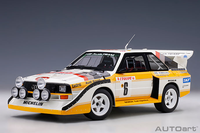 AUDI QUATTRO SPORT S1 (night version) N 6 RALLY MONTECARLO 1986 H.MIKKOLA - A.HERTZ YELLOW WHITE RED 1:18