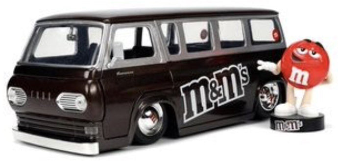 Ford ECONOLINE VAN 1965 - M&Ms RED + FIGUUR mørk brun/sølv 1:24