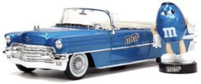 Cadillac ELDORADO 1956- M&Ms BLUE + FIGUUR blå metallic 1:24