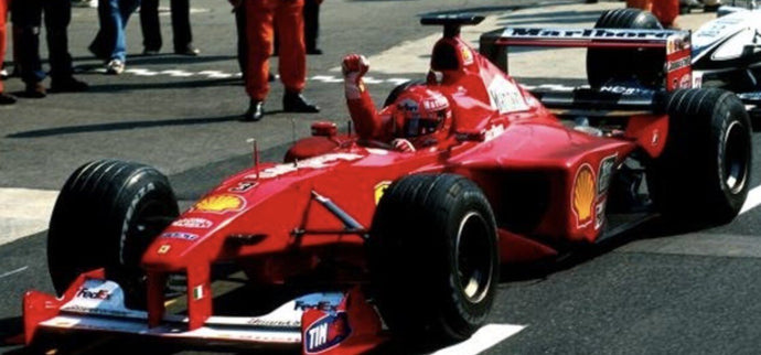 FERRARI F1 F2000 N 3 WORLD CHAMPION WINNER ITALY MONZA GP (with pilot driver) 2000 MICHAEL SCHUMACHER RED WHITE 1:18