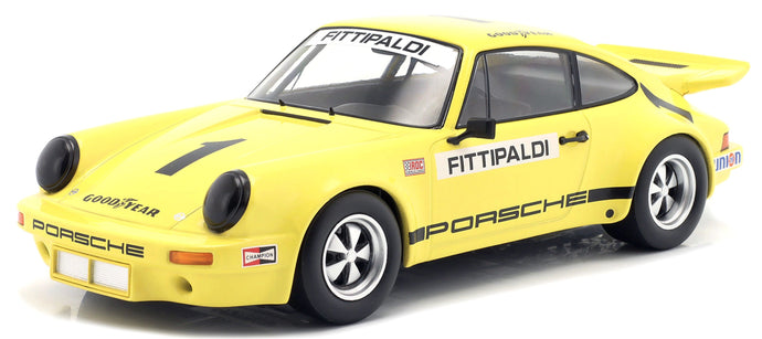 Porsche 911 CARRERA 3.0 RSR #1 EMERSON FITTIPALDI IROC RIVERSIDE 1973 gul/sort 1:18