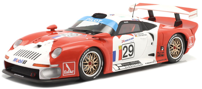 PORSCHE 911 GT1 3.2L TURBO TEAM SOCIETE JB N 29 24h LE MANS 1997 A.FERTE - J.VON GARTZEN - O.THEVENIN RED WHITE 1:18