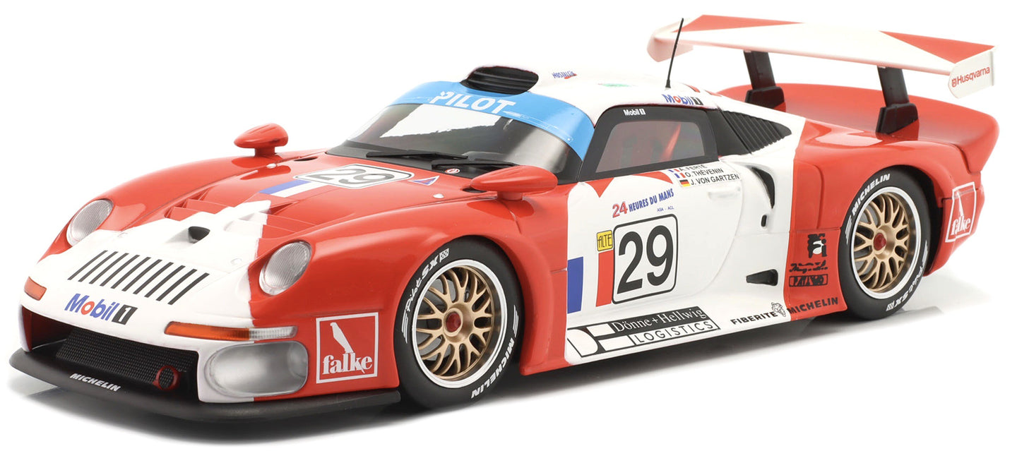 PORSCHE 911 GT1 3.2L TURBO TEAM SOCIETE JB N 29 24h LE MANS 1997 A.FERTE - J.VON GARTZEN - O.THEVENIN RED WHITE 1:18
