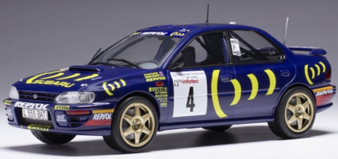 Subaru IMPREZA 555 #4 McRAE/RINGER WRC RALLYE TOUR DE CORSE 1995 blå/gul 1:24