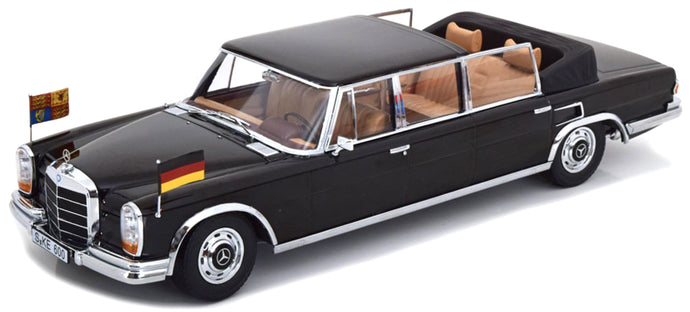 MERCEDES BENZ S-CLASS 600 PULLMAN (W100) LANDAULET SEMICONVERTIBLE QUEEN ELIZABETH II - KURT GEORG KIESINGER 1965 BLACK 1:18