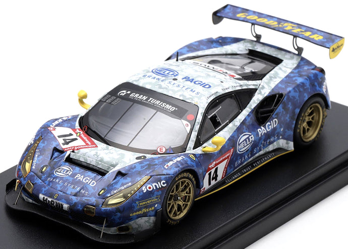 FERRARI 488 GT3 EVO 3.9L TURBO V8 HELLA PAGID RACING ONE GMBH TEAM N 14 24h NURBURGRING 2022 JEROEN BLEEKEMOLEN - CHRISTIAN KOHLHAAS - NICK FOSTER - JULES SZYMKOWIAK BLUE WHITE 1:43