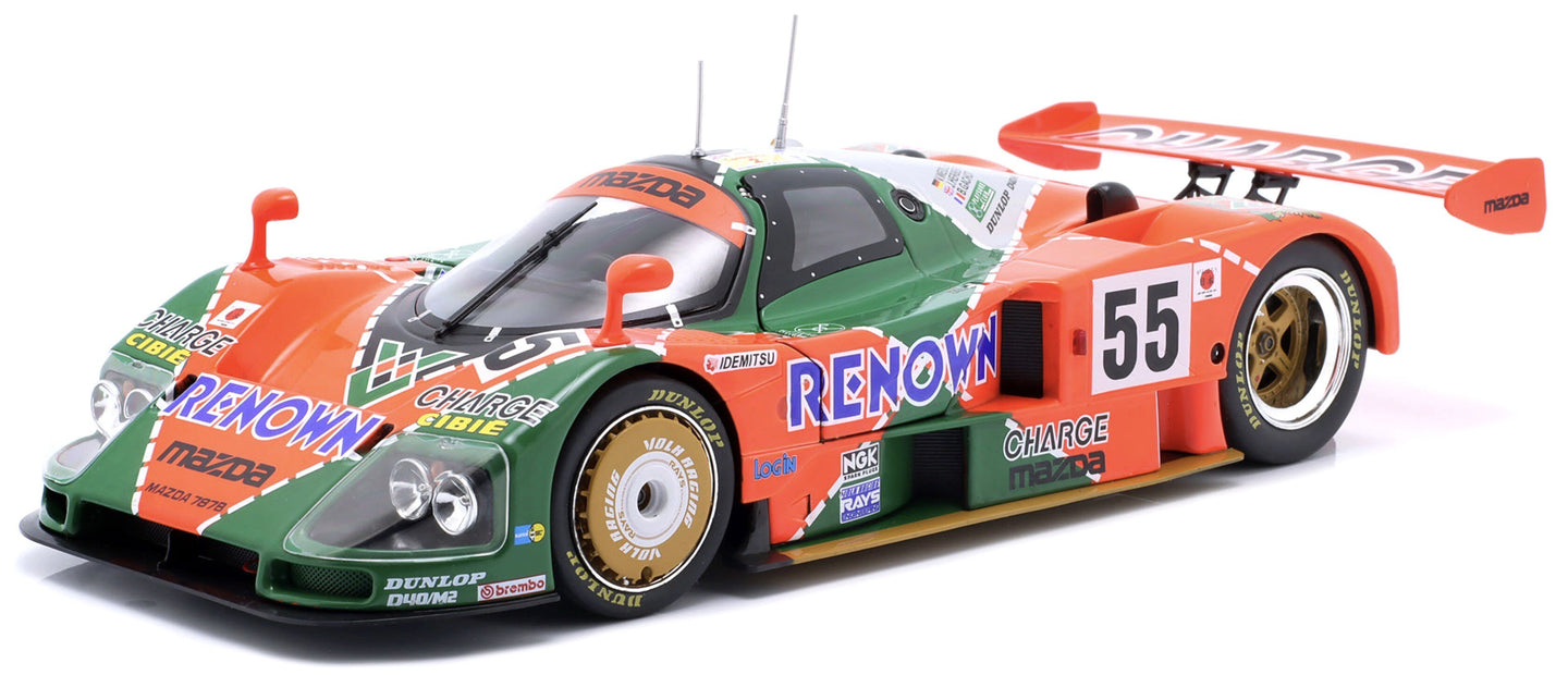 MAZDA 787B 2.6L TEAM MAZDASPEED CO. LTD. N 55 WINNER 24h LE MANS 1991 BERTRAND GACHOT - JOHNNY HERBERT - VOLKER WEIDLER ORANGE GREEN SILVER 1:18