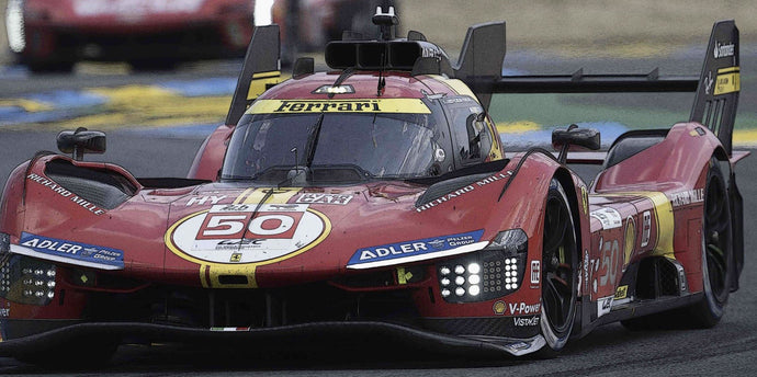 FERRARI 499P 3.0L TURBO V6 TEAM FERRARI AF CORSE N 50 5th 24h LE MANS (POLE POSITION) 2023 ANTONIO FUOCO - MIGUEL MOLINA - NICKLAS NIELSEN RED YELLOW BLACK 1:43