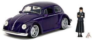 VOLKSWAGEN BEETLE MAGGIOLINO CUSTOM WITH WEDNESDAY ADDAMS & THING FIGURE 1959 BLUE BLACK 1:24