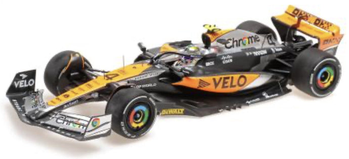 McLAREN F1 MCL60 TEAM McLAREN N 4 2nd BRITISH GP 2023 LANDO NORRIS ORANGE BLACK BLUE 1:18