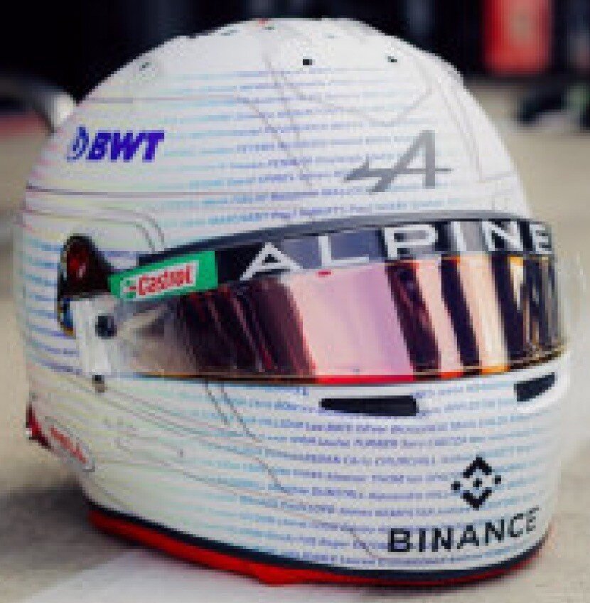 BELL HELMET F1 CASCO HELMET RENAULT A523 TEAM BWT ALPINE N 31 BRITISH GP 2023 ESTEBAN OCON WHITE 1:5